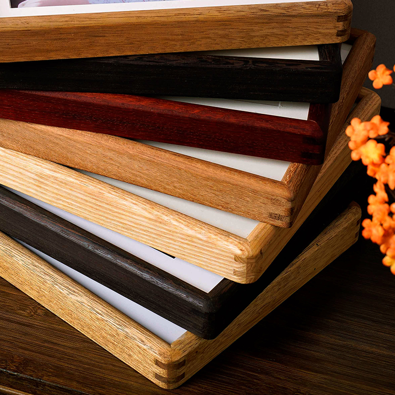 厂家定制圆角进口实木相框挂墙摆台胡桃木M柚木简约复古方形带卡