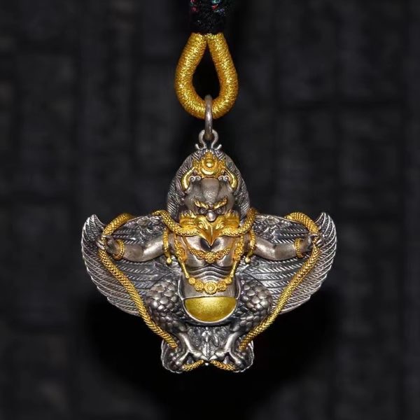 银辰缘 西藏金翅大鹏鸟吊坠中号S925精工银饰配件藏式民族风挂件
