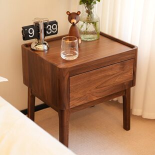 抽储物柜卧室纯实木北欧现代简约柜美北头黑胡桃木床柜子床边柜单