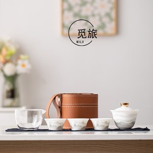 德化羊脂玉快客杯一壶三杯户外便C携旅行茶具家用办公泡茶功夫套
