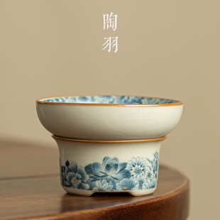 汝窑金万花茶漏茶滤陶瓷滤茶器茶叶过H滤网家用茶水分离泡茶神器