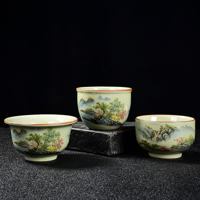 老陶泥主人杯只此青绿单杯仿古茶杯高端茶具陶瓷压手杯功夫茶具