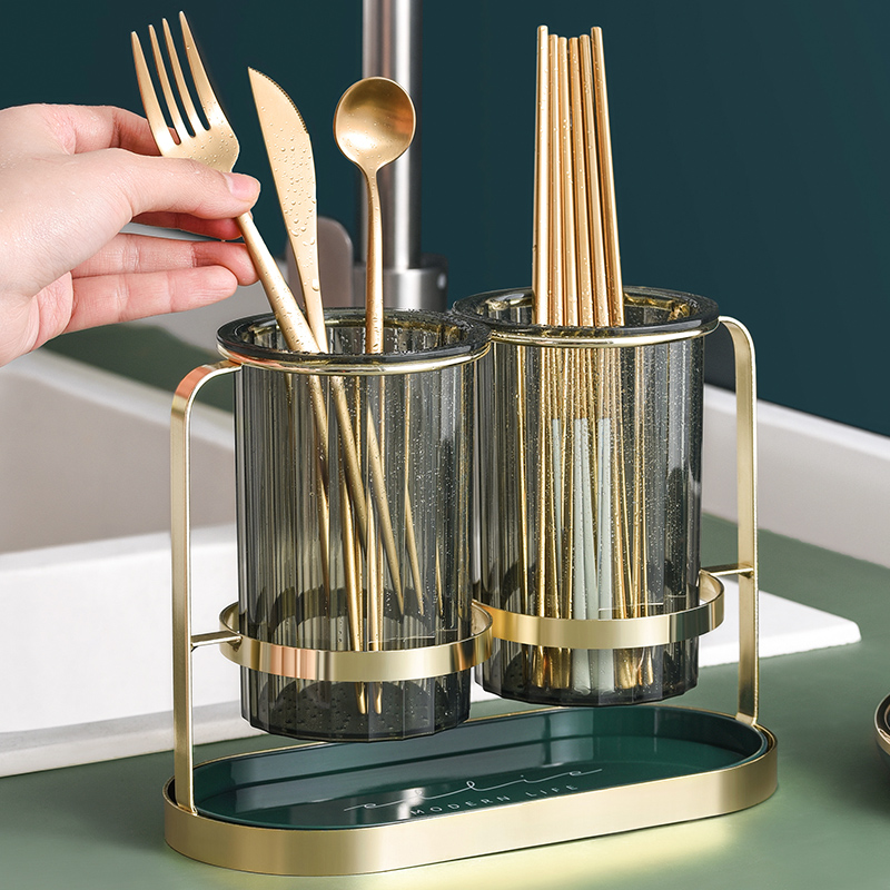 装筷子勺子收纳盒家用轻奢台w面透明沥水筷子笼篓快子筷子筒餐具