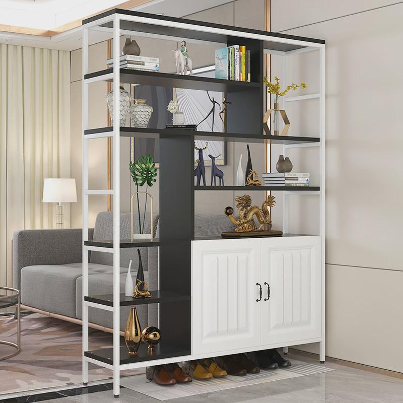 2I客厅入户玄关柜双面屏风v落地铁艺置物架简约现代隔断小户型展