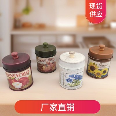 欧式复古做旧带盖收纳铁皮桶酒吧陈列摆件摄影铁艺道创意复古摆件