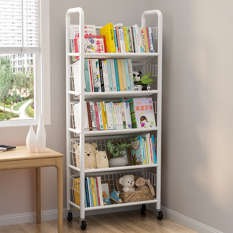 书架置物架落地可移动收纳架带y轮小推车儿童书架家用简易多层书