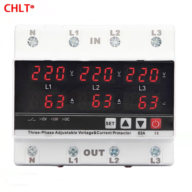 三相可调过欠压限流保护器自复式缺零缺相过载保护CHLT-615 1-63A