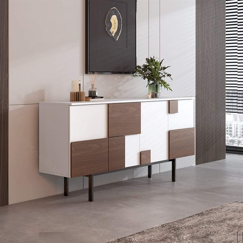 意式轻奢餐边柜备餐储物柜设计师高级感黑胡桃实木客厅入户玄关柜