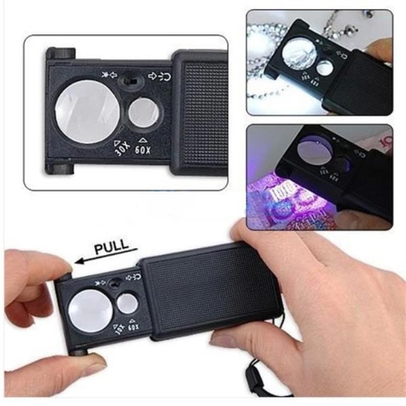 抽拉式60倍放大镜带灯手持便携30倍古玩珠宝鉴定高清放大镜格坤