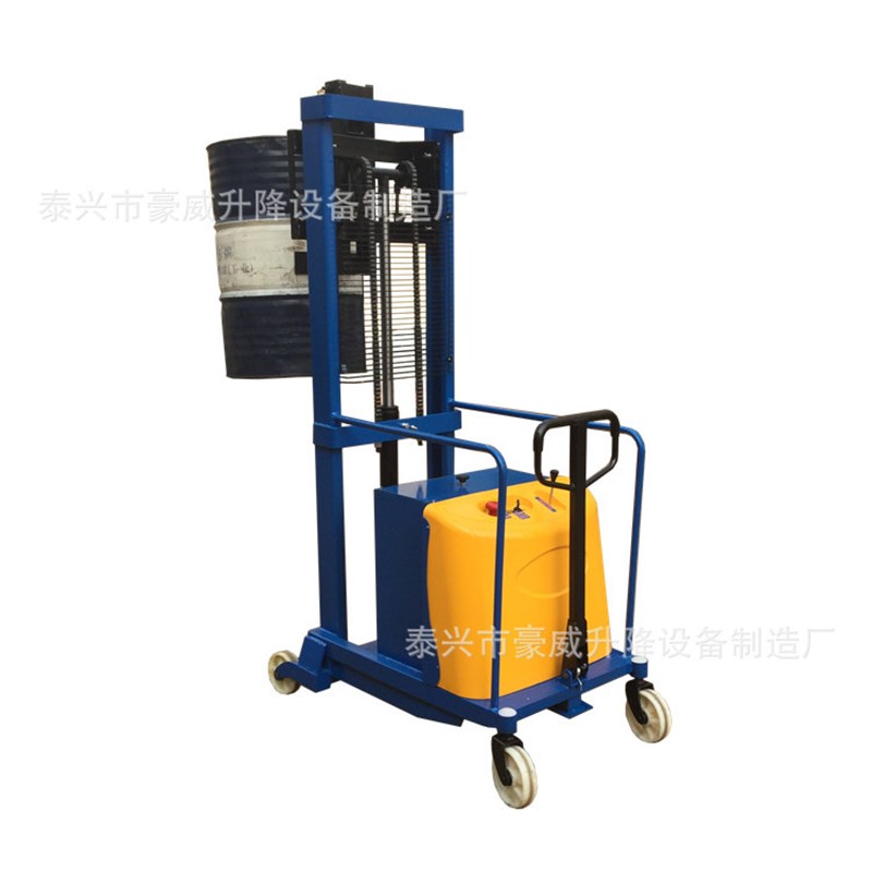 供应鹰嘴式油桶升降搬运机 配重式半电动铁桶塑料桶搬运堆高车