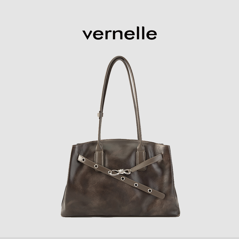 vernelle原创设计大容量皮带托特包腋下单肩贝壳包头层牛皮女包