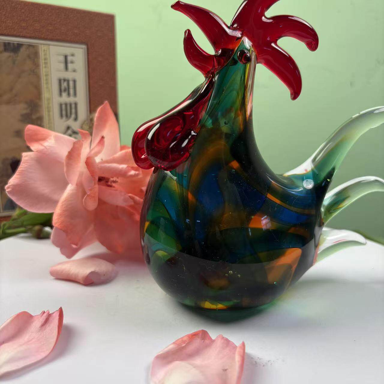 琉璃十二生肖金鸡工艺品车载公桌摆件中国风动物属鸡琉璃摆件图片