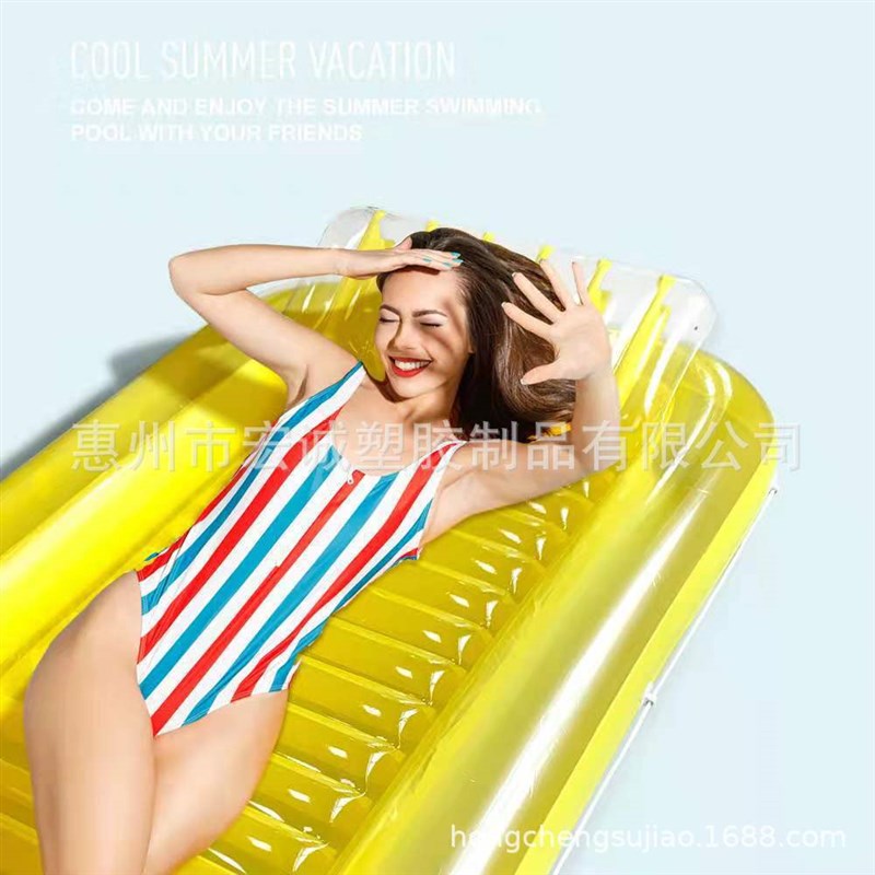 现货热销大号长方形充气水池 充气浮排 带枕头充气床  拉带游泳池