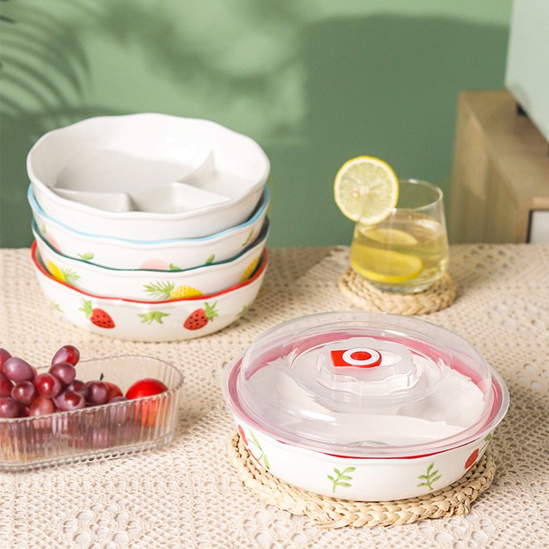 陶瓷四格餐盘分格盘食堂快餐盘陶瓷水果盘儿童餐盘菜盘分隔饭盘