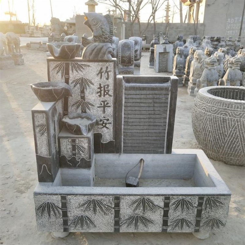 复古青石缸长方形石头鱼缸户外庭院养鱼石槽花盆金蟾流水景观摆件