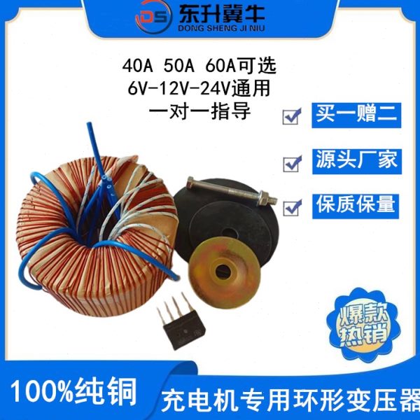 汽车充电机专用环形变压器40A50A60A可定制纯铜线圈6V12V24V通用