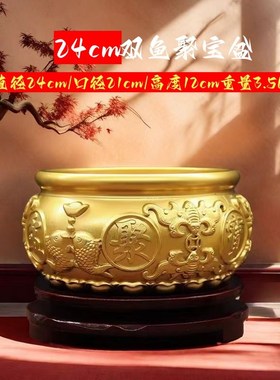 纯黄铜聚宝盆摆件客厅装饰品存钱罐D生财招财米缸乔迁新居百福铜