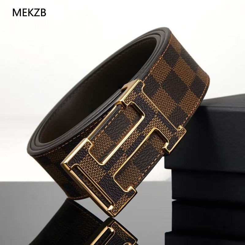 皮带男真皮2025新款休闲商务牛皮裤带百搭奢侈品牌咖格子腰带男士