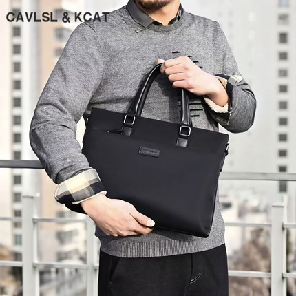 CavlslKcat手提包男公文包商务笔记本电脑包办公通勤单肩斜挎背包