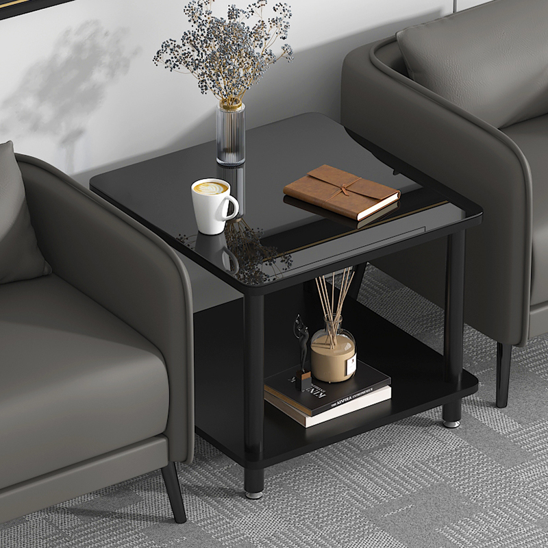 沙发中间小茶几正方形小桌子边几钢化玻璃办公室角几X接待室小边