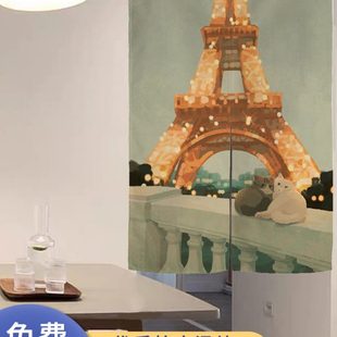 饰家用挂帘卧室儿童房免打孔半帘厨房卫生间短帘 布艺门帘隔断帘装
