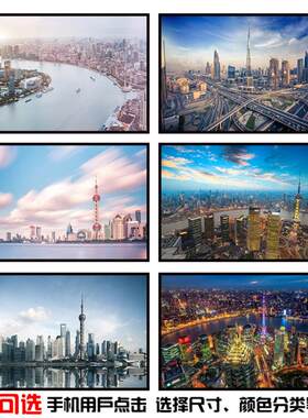 上海地标建筑东方明珠 外滩夜景中国馆卧室客厅装饰画海报定制