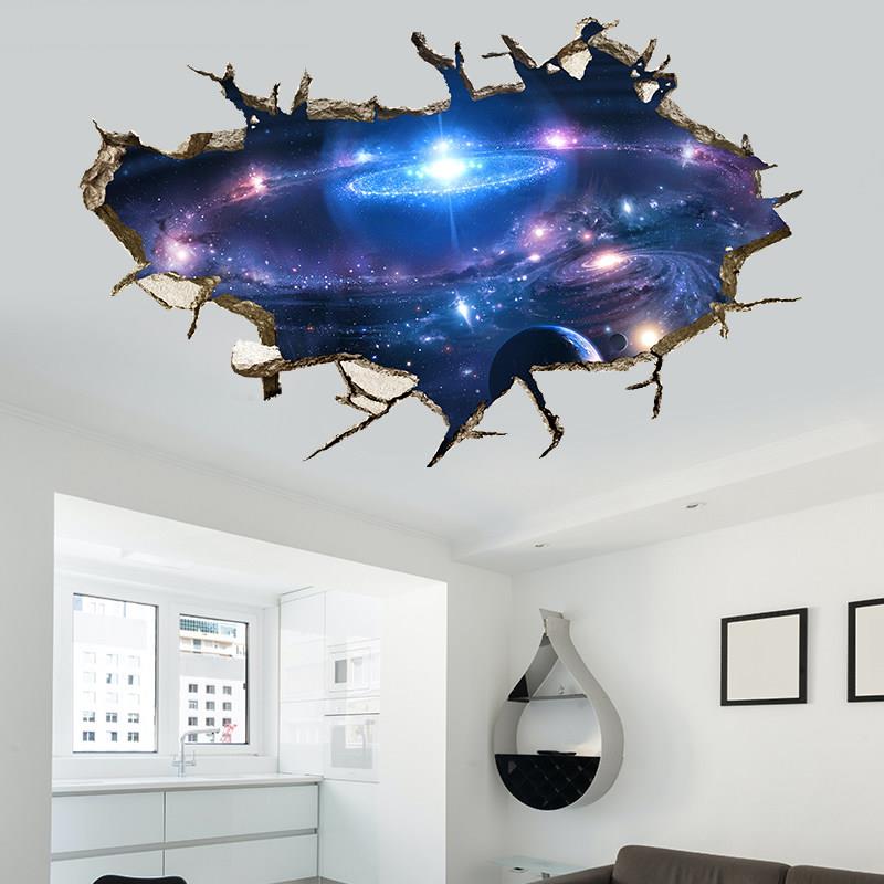 宇宙星空仿真3d立体天花板墙贴画自粘防水耐磨装饰卧室房间贴画
