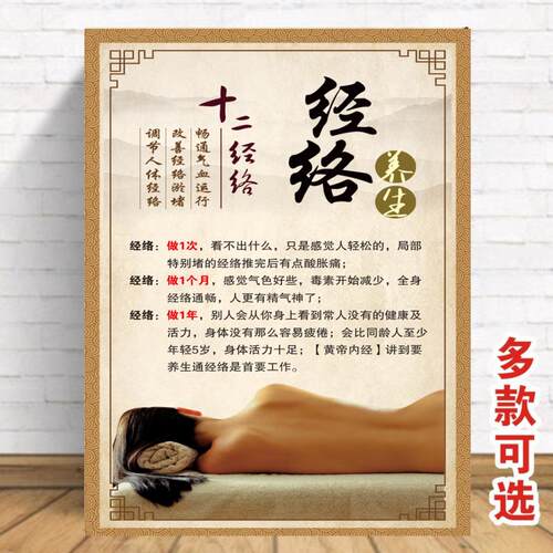 十二经络养生顺口溜中医养生装饰海报经络养生挂图拔罐刮痧推背