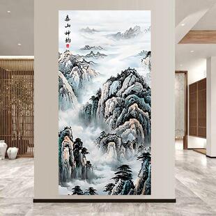 五岳独尊泰山神韵入户玄关装饰画中式无水靠山图客厅书房招财贴画