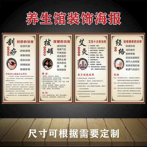艾灸的十大功效疏通经络的好处拔罐刮痧的好处海报美容院装饰贴画