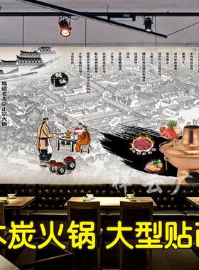老北京木炭火锅海报贴纸贴画装饰画老道口木炭铜火锅店装饰画墙贴