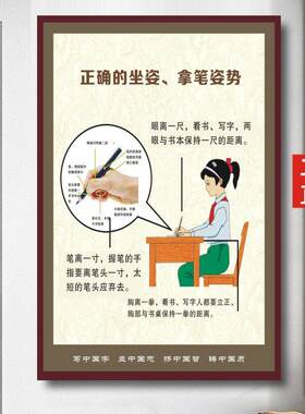 硬笔书法培训班墙壁画学校教室布置装饰海报少儿握笔坐姿学习挂图