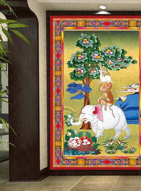 三阳开泰吉祥四瑞祝寿图唐卡大象猴子镇宅玄光招财客厅装饰墙贴画