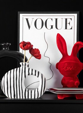 现代家居b酒柜电视柜装饰品摆设书房桌面花瓶插花轻奢高档兔子摆