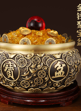 铜聚宝盆摆件实心招聚财米缸纯A黄铜中式家居办公室店铺全铜存钱