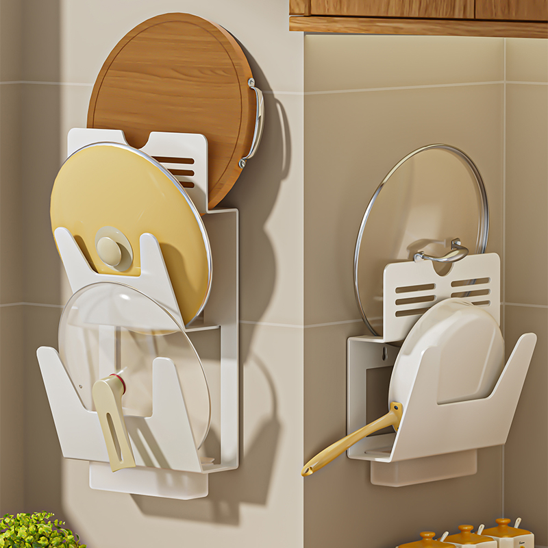 锅盖架壁挂式免打孔厨房置物架太空铝F架子收纳层架菜板架多层砧