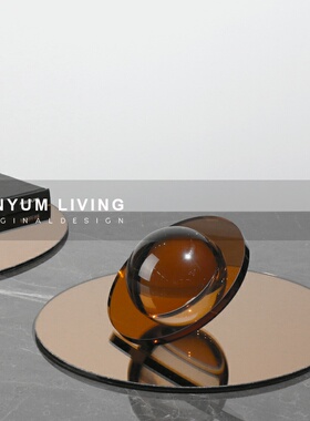 现代玻璃圆形镜面软装q饰品托盘摆件样板房间售楼处酒店桌面收纳
