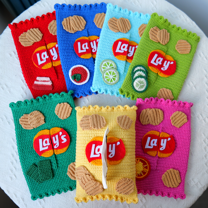 diy手工薯片卫生纸盒钩针编织材料包毛线D针织抽取式卫生纸袋自制