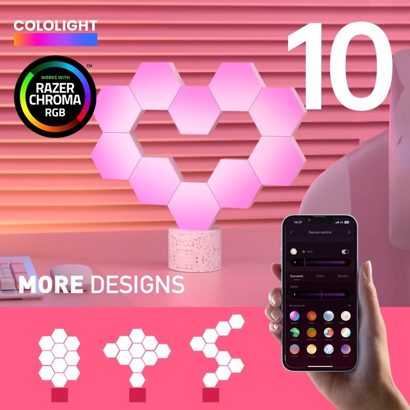 电竞房气氛灯智能RGB量子灯奇光板声控K感应蜂窝壁灯夜灯拾音卧室