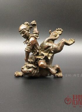 型虎摆件人铜实心桌面摆件茶宠工艺品工艺造武松打铜仿古老虎骑铜