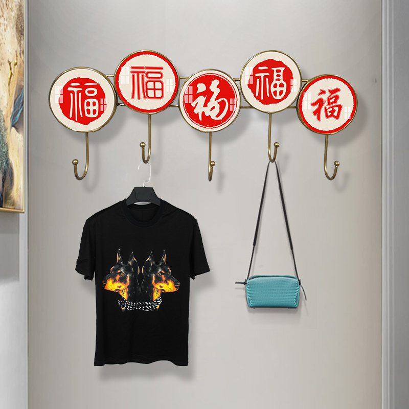 新中式创意铁艺装饰挂钩家用玄关入户门卧室客R厅免打孔钉子挂衣