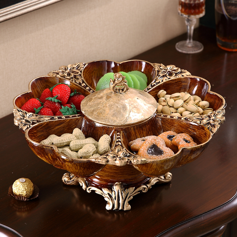 创意欧式干果盘客厅桌面分格x带盖旋转糖果盒乔迁礼物样板房软装