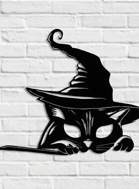 1 件黑猫万圣节装饰，金属猫剪影庭院标牌花园露台派对装饰品