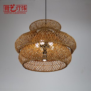 田园风格 藤艺吊灯中餐厅农庄农家乐庭院复古藤编灯创意艺术灯饰