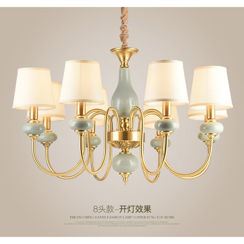 陶瓷吊灯  美式全铜陶瓷吊灯客厅餐厅卧室灯 别墅全铜陶瓷吊灯