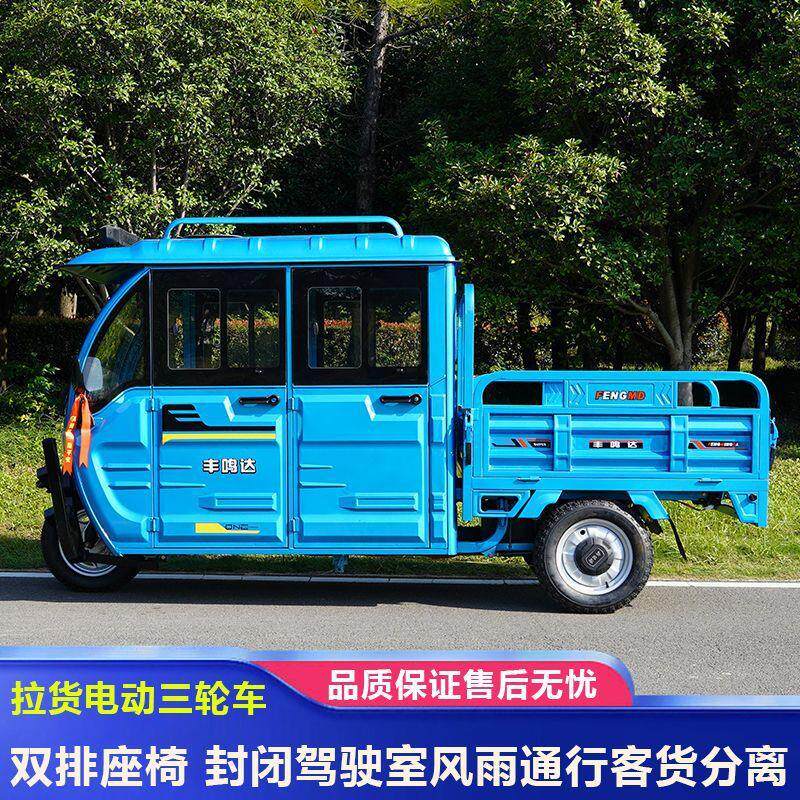 电动三轮车家用拉货带棚农用双排半封闭方向盘客货油电两用载重王