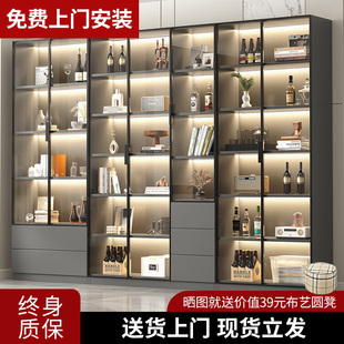 书柜带玻璃门f展示柜酒柜储物柜家用客厅一体整墙到顶书架手办柜