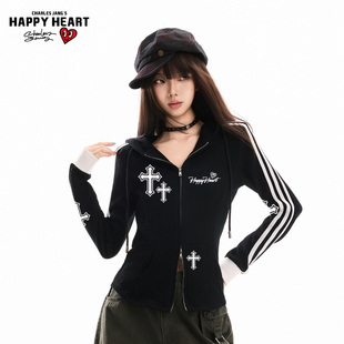查尔斯桃心 连帽开衫卫衣外套女生秋冬季修身显瘦运动立领棒球服