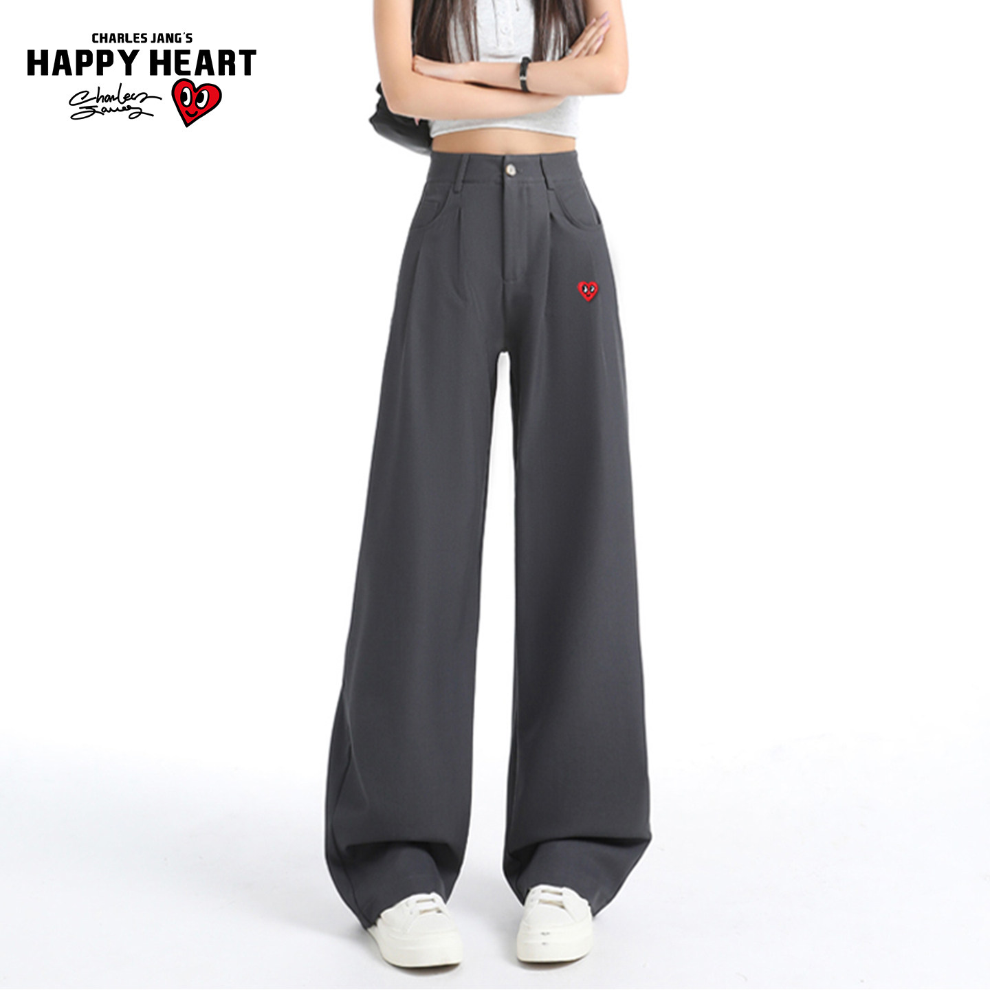 查尔斯桃心 西装休闲裤女2026夏季新款宽松高级垂感直筒阔腿裤子