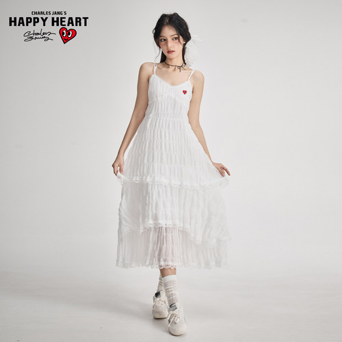 查尔斯桃心蕾丝吊带蛋糕连衣裙女